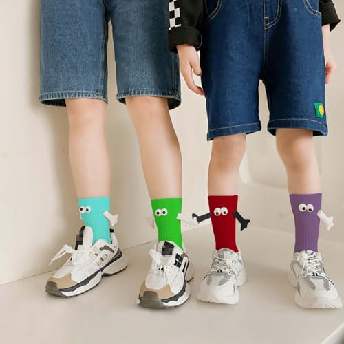 ARTSIM Magnetic Hand Holding Socks for Couple Friends Kids - 3D Doll Mid-Tube Cute Novelty Xmas Socks4