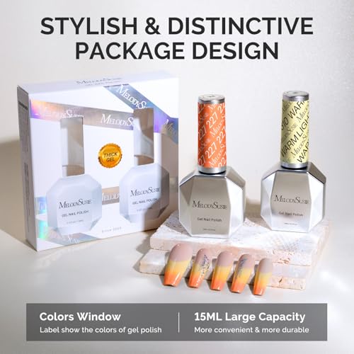 Image of MelodySusie Thick Gel Nail Polish Set- 2 Pcs 15ML Creamy Orange & Yellow Gel Polish Set Soak Off UV LED Christmas Gift for Women Nail Art Manicure Salon DIY Nail Design Decoration at Home