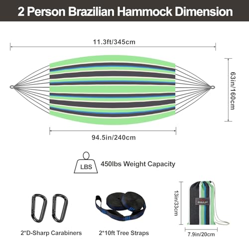Image of CHULIM Brazilian Double Hammock with Tree Straps,Extra Large 94x63IN,2 Persons Hammock for Backyard Patio Outdoor and Indoor,450lbs Weight Capacity,Soft Woven Cotton Fabric - Black Stripe
