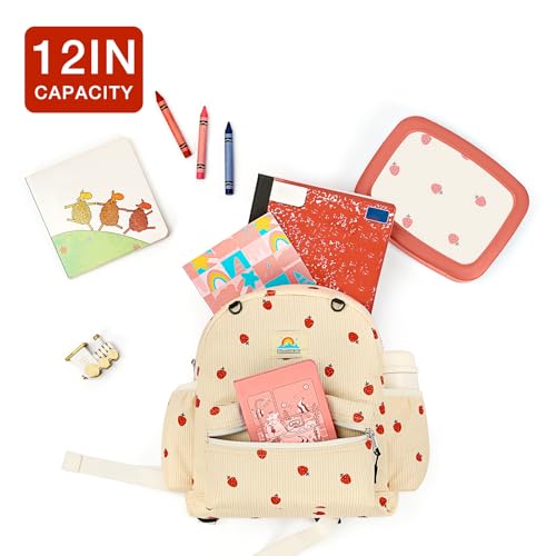 Image of STEAMEDBUN Corduroy Toddler Backpack for Girls 2-4: Kids backpack for Boys Girls - 12 inch Preschool Kindergarten Backpacks - Strawberry