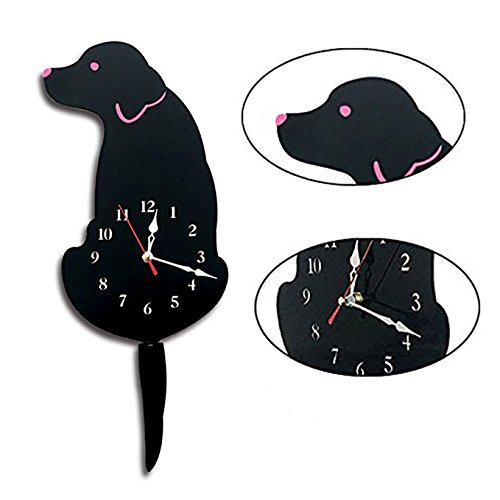 Ukey Wall Clock Creative Dog Acrylic Wall Clock With Swing Tail Pendulum For Living Room Bedroom Kids Room Kitchen And Home Décor - Battery Not Included (42Cm X 18Cm) Black #TOP2
