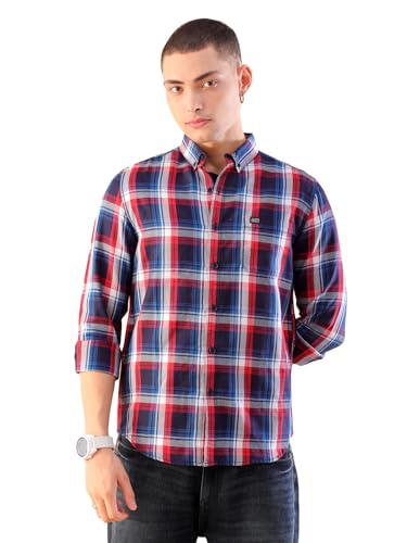 Image of The Indian Garage Co Men Slim Fit Checkered Full Sleeves Cutaway Collar Casual Shirt