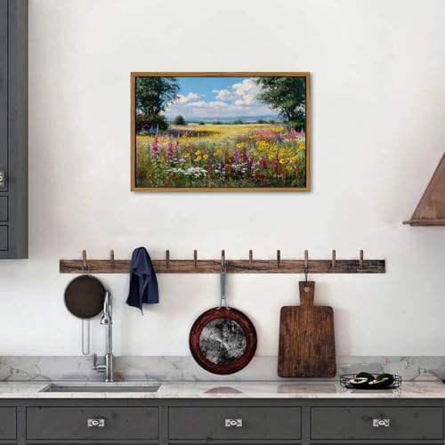 Image of Wildflower Landscape Wall Art Flower Meadow Wall Decor Abstract Flowers Pictures Wall Decor Vintage Farmhouse Flower Field Canvas Prints Cottagecore Artwork for Bedroom Bathroom Home Decoration 16x24 inch