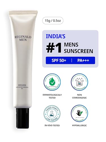 Image of Reginald Men SPF 50+ PA++++ Mini Sunscreen (15g) | In-Vivo Tested | Broad Spectrum UVA /UVB Protection | Brightening & Hydrating | Lightweight, Oil-Free & Non-Sticky | Daily Sun Protection for Men (Pack of 1)