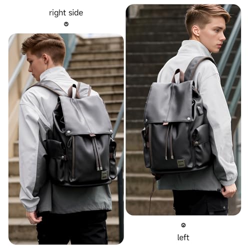 Image of Leather Backpack for Man, Black-ubs Update, Large, Laptop Backpack, Waterproof, Fit 15.6 inch Laptop, 22L, 2.1 lbs