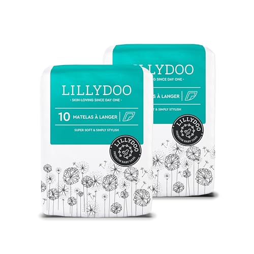 LILLYDOO Matelas à Langer Hypoallergéniques pour Bébé 60x60 cm, 10 pièces, Alèses Ultra-douces pour les Peaux Sensibles, Sans Parfum ni Lotion, Testés Dermatologiquement (Lot de 2)