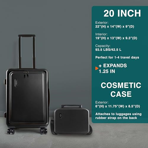 Image of Luggage Sets 3 Piece, 20 Inch Carry on Luggage and 24 Inch Suitcases with Wheels Spinner, Durable Hard Shell Suitcase Set, Expandable Travel Suitcase, Black