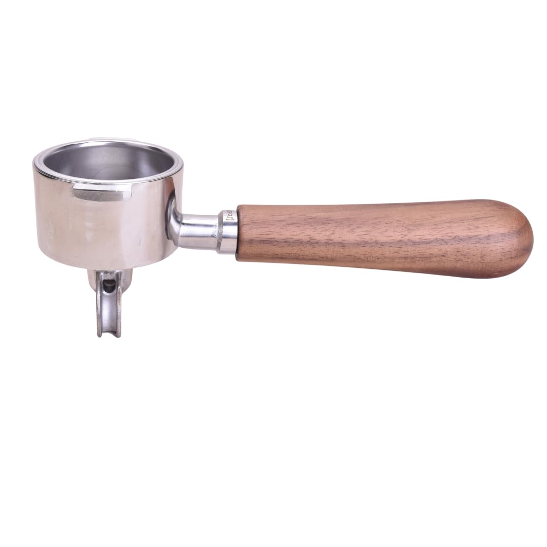 Portafiltro de 54 mm para Breville Barista Express, etc. Portafiltro con doble caño de madera de nogal – Soporte de filtro de acero inoxidable con colador – Accesorios de espresso de [JoeFrex]
