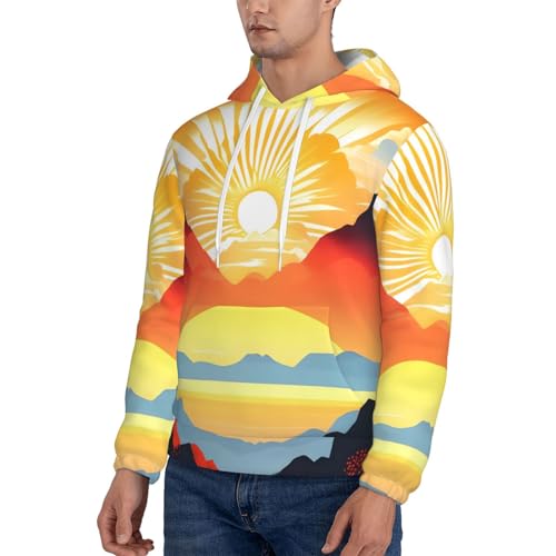 Men's Fleece Hooded Hoodie - Soft Warm Bright sunrise Print Pullover with Pocket, Trendy Streetwear for Spring, Autumn3