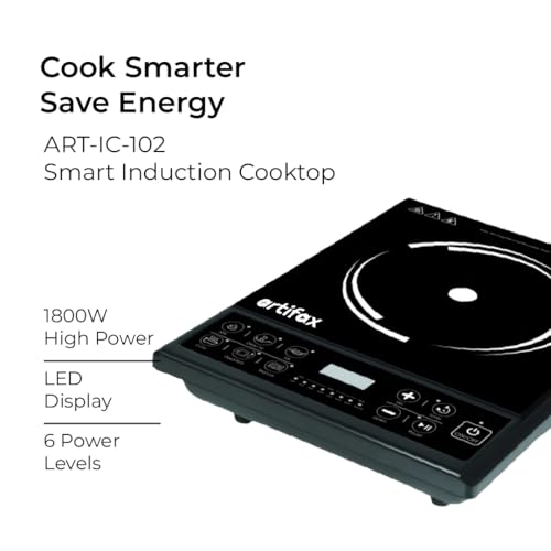 Image of ARTIFAX 1800W Induction Cooktop with 6 Power Levels & Push Button Control | Auto Cook Menu | Overheat Protection | LED Display | Energy Efficient Electric Induction Stove (Black)