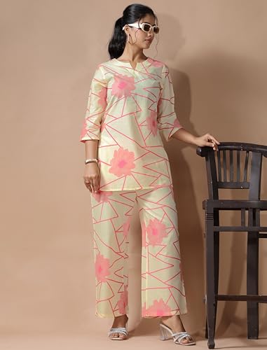 Image of Pinkmint Women's Pure Cotton Co Ord Set l Kurta Sets for Women |Kurta Sets| Printed Kurta with Pant l Stylish Pocket & 3 /4 Sleeve Women Co-ord Set (Avaiable in Plus size)