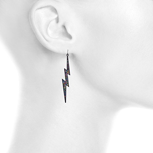 Lux Accessories Rainbow Pave Crystal Lightning Bolt Black Dangle Earrings2