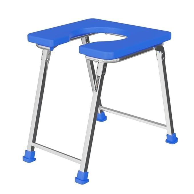 Premium Folding Stainless Steel Shower Bathing Room Mobile Commode Stool Chair Indian Toilet Seat for Elderly Disabled Man and Pregant Women Support Safe Chair Anti Slip (Blue) (B0DF796CNB) Amazon Price History, Amazon Price Tracker