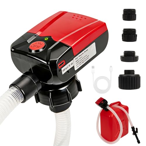 Automatic Portable Fuel Transfer Pump with Auto-Stop, 3.2 Gallon per minute, Extra Long Hose, Battery Powered and USB Type-c, 4 Can Adapters and Leak protection, Gas Pump for Oil, Diesel and Gasoline