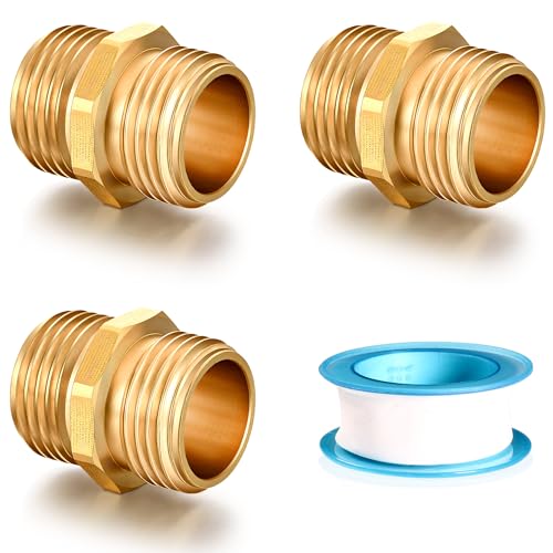 SIGURANTA Garden Hose Connector Adapter 3/4 GHT Double male Connectors Brass Repair Fittings with Dual for Male to Male Adapter (3 Pack)