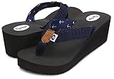 Floopi High Heel Wedge Sandals for Women-Comfort Yoga Mat Footbed for Support, Flip Flop Thong Platforms for Summer (11, Navy-519)