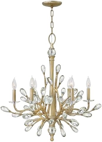 Hinkley Fredrick Ramond Eve Six Light Single Tier Chandelier, Hand-Forged Vine-Like Details, Faceted Clear Crystal Buds, Champagne Gold Finish