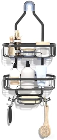 Witheeyou Shower Caddy Hanging, Shower Shelf Over Shower Head, 3 Tier Bathroom Shower Organizer, No Drilling with Hooks for Body Wash, Shampoo, Soap, Razor Holder (Black)