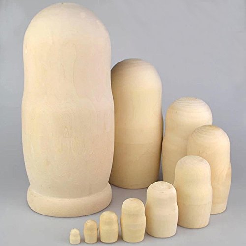 MAGIKON Set of 10pcs Unpainted Russian Nesting Doll , Blank Doll , Make Your Own Doll , 10