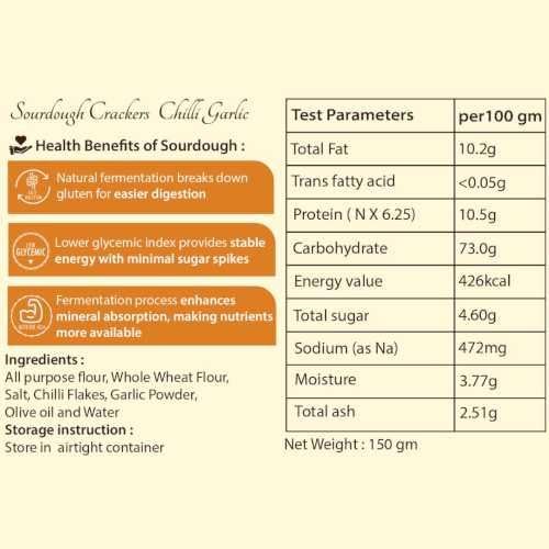 TMO Sourdough Chilli Garlic Crackers 150g | Baked Not Fried | Crispy & Spicy Healthy Snacks | Low Maida Diet Snack | Nutritious Crackers for Tea Time, Office & Daily Munching 3