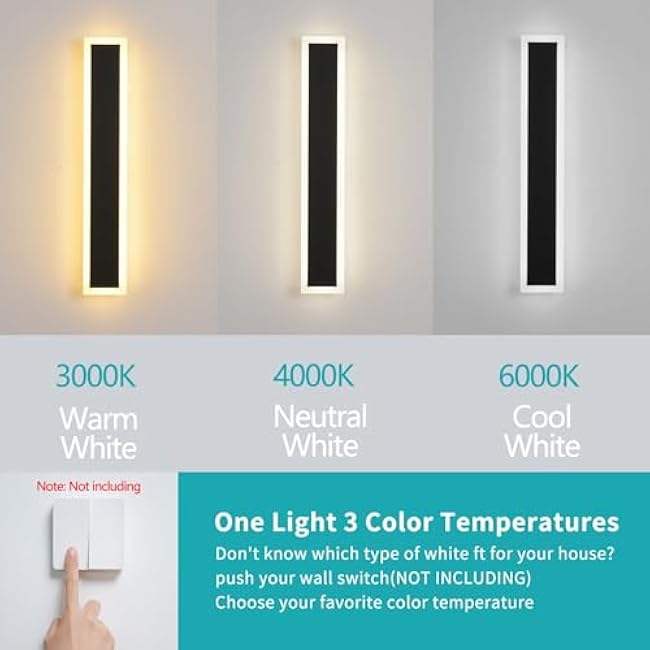 2-Pack Outdoor Wall Light LED 10W Long 15.7in - Modern Exterior Lighting Black Metal with Frosted Acrylic,3000K-6000K Waterproof Porch Sconce,for Patio, Front Door,Patio & Garage