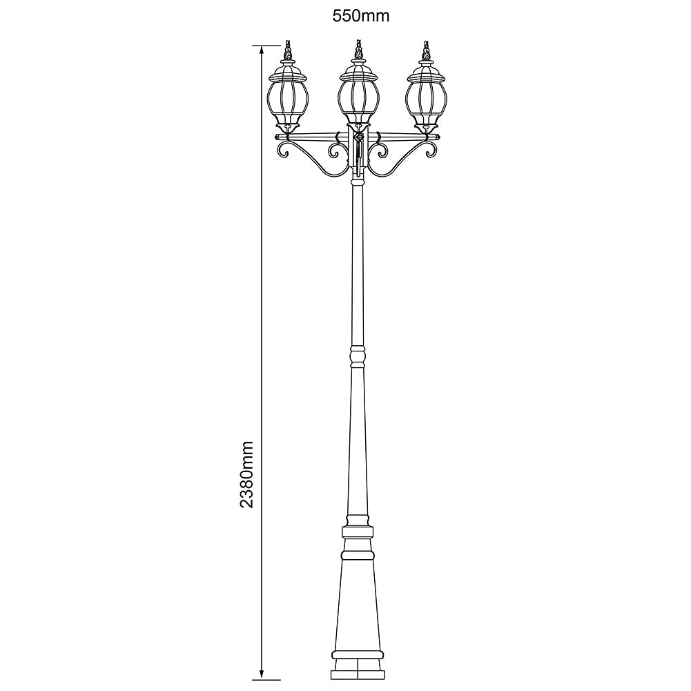 BAKAJI Lampione Vittoriano Classico da Giardino in Alluminio Lampada Lanterna Colore Grigio Finitura Anticata Verde Bronzo IP44 E27 (3 Luci 200 cm)