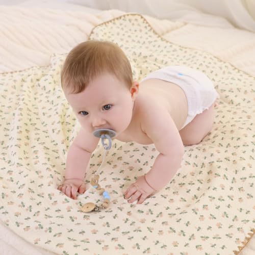 Image of Double Layered 100% Cotton Muslin Baby Blanket Ultra-Soft 40x40 Inch Swaddling Nursery Crib Blanket (Flowers)