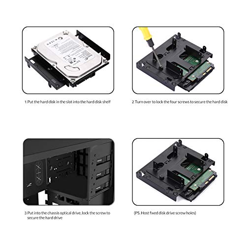 Cinolink 5.25 to 3.5 Drive Bay Adapter HDD SSD Mounting Bracket 5.25 inch to 2.5 or 3.5 Inch Internal Hard Disk Drive Mounting Kit with Screws and Shock Absorption Rubber Washer- Black