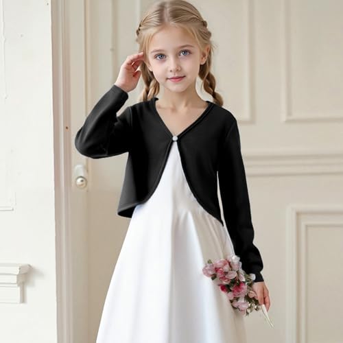 Girls Cardigan Bolero Long Sleeve Shrug Kids Cropped Cardigans Cute Open Front Solid Shrugs for Children Dress2