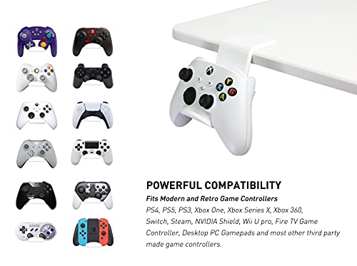 OAPRIRE Under Desk & Desktop Controller Holder Gaming Accessories (2 Pack) for Xbox ONE PS4 PS5 Switch, Universal Controller Stand with Clips (White)