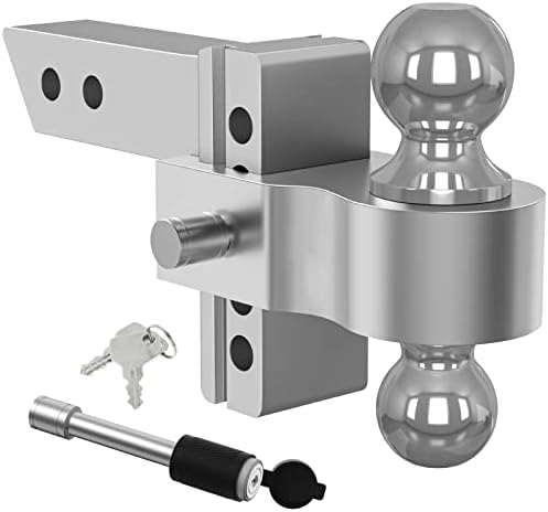 IFOKA Adjustable Trailer Hitch, Fit 2-Inch Receiver, 4-Inch Drop Hitch, Forged Aluminum Shank Tow Hitch, Ball Mount Hitch - 12,500 LBS GTW, 2 and 2-5/16 Inch Stainless Steel Balls with Double Locks