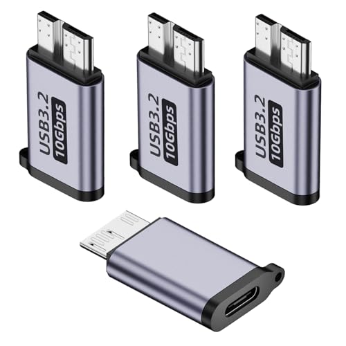 Jadebones USB C to Micro B Hard Drive Adapter (4 Pack), 10Gbps Micro B to USB C Cable Converter Compatible with External Hard Drive, Laptop, Tablet, Phone and More