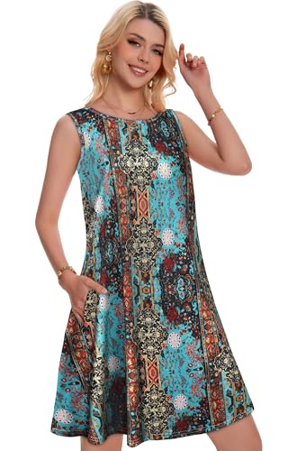Image of Summer Dresses for Women Beach Boho Sleeveless Vintage Floral Flowy Pocket Tshirt Tank Sundresses 2026