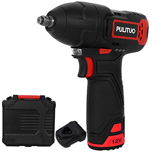 PULITUO 12V Cordless Impact Wrench, 3 8 inch Electric Wrench, Variable Speed, Powerful Driver with 2Pcs 2000mAh Li-ion Battery & Fast Charger with Clothbag.