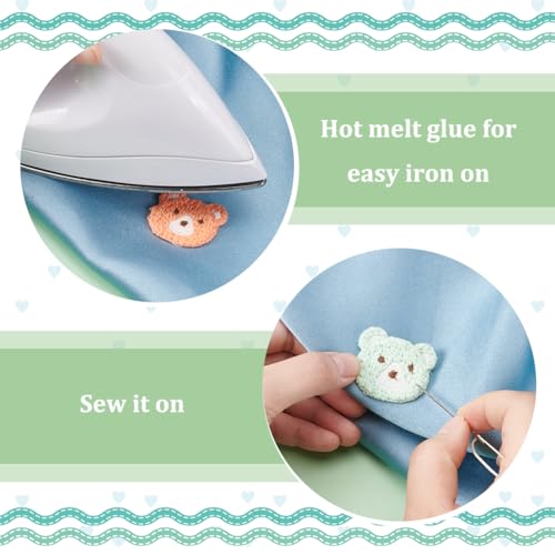 FINGERINSPIRE 36 Pcs Crochet Bear Head Applique Patches 9 Colors Little Bear Head Crochet Knitted Cloth Appliques Sew On Patches Repair Patch for Jacket Dress Clothes Bags DIY Accessories - Image 4