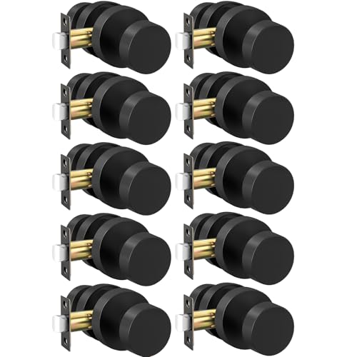 Image of Haidms Black Door Knobs Passage, Heavy Duty Zinc-Alloy Closet Door Knobs, Matte Black Interior Door Knob for Hallway & Closet, Round Ball Design(10 Pack)