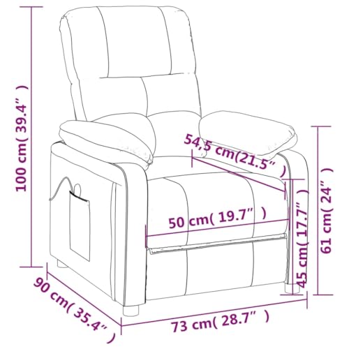 vidaXL Massagesessel, TV Sessel mit manueller Liegefunktion, Relaxsessel mit 6 Massagepunkten, Fernsehsessel Ruhesessel Liegesessel, Hellgrau Stoff – Bild 4