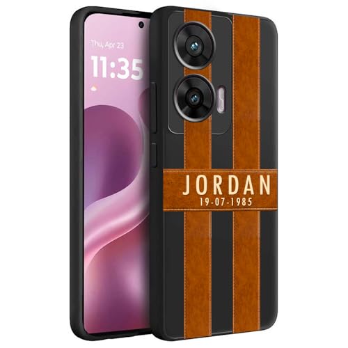 Image of Fashionury Back Cover for Motorola G96 5G / Motorola Edge 50 Fusion /Motorola G85 5G | Matte Soft Silicon Flexible | Camera Bump Protection | Name with Brown Stripes Design | Get Your Name (Black)