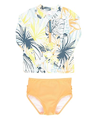 Image of RuffleButts Baby /Toddler Girls Rash Guard 2-Piece Swimsuit Set - Long Sleeve Bikini with UPF 50+ Sun Protection
