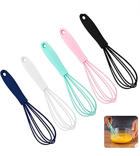 LAPXSNZD Silicone Whisk 5 Pcs Colorful Kitchen Mini Silicone Whisks,Whisk Set Egg Beater for Blending Whisking Beating Stirring Cooking Baking