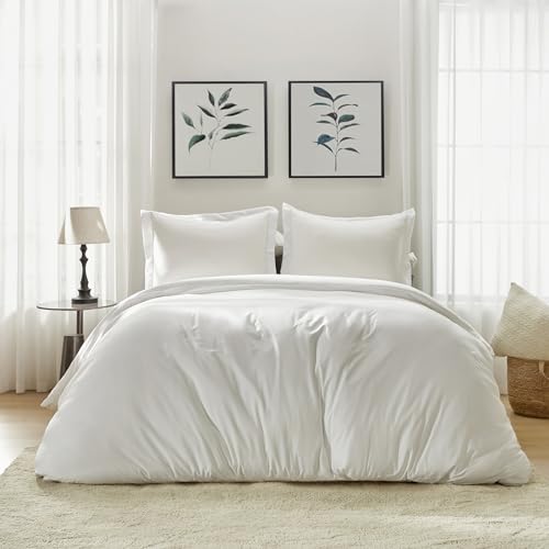 TINA'S HOME Duvet Cover Twin/Twin XL - Quick Dry Cooling Duvet Cover Set with Pillow Cases,1 Luxury Soft Duvet Cover (68"x90") & 1 Pillow Sham, Comforter Cover Bedding Set White