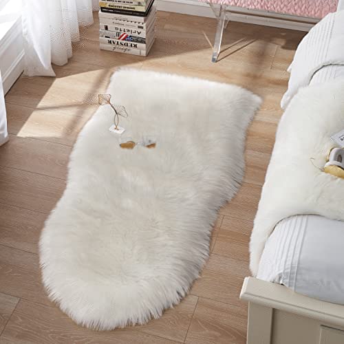 Image of Tangsoo 2x4 White Faux Fur Sheepskin Rugs,Fuzzy Fluffy Chair Cover Rugs