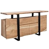 FineBuy Sideboard Akazie Kommode Massiv Holz 175x90x44cm | Highboard mit Türen & Schubladen Modern | Massive Design Anrichte | Kleiner Massivholz Schrank Landhaus | Holzkommode Baumkante