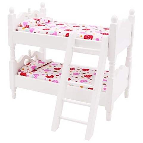 WANGCL Miniature Wooden Bunk Bed for Dolls Cover