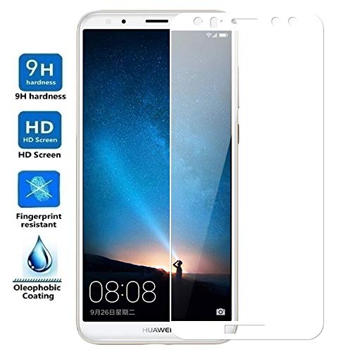 REY Protector de Pantalla Curvo para Huawei Mate 10 Lite, Blanco, Cristal Vidrio Templado Premium, 3D / 4D / 5D