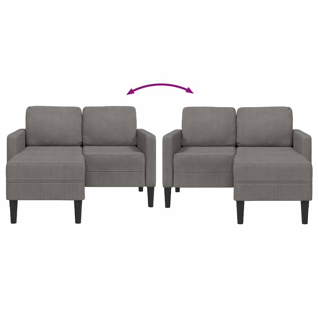 Sofá de 2 plazas con chaise longue en forma de L, color gris claro, 125 cm, sofá esquinero moderno de lino con marco de madera y patas de metal, sofá acolchado para ahorrar espacio en el salón