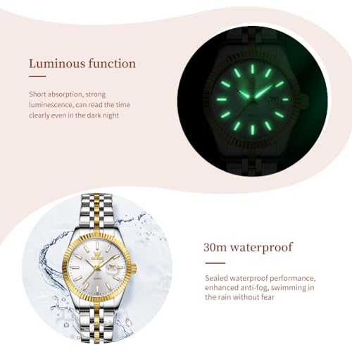 Image of OLEVS Womens Watches Diamond Luxury Dress Gold Wrist Watch Stainless Steel Waterproof Luminous Date