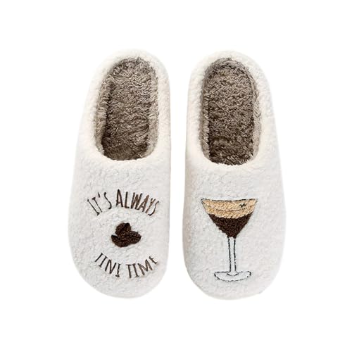 Espresso Martini Slippers for Women Men，Fuzzy Warm Martini Glasses Slippers，Funny Soft Creative Design House Shoes3