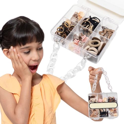 Image of Radhu & Kabby Hair Accessories Set for Kids in Mini Transparent Purse | Includes Hair Ties, Hair Clips, and Mini Clutchers | Easy to Carry & Gifting | Neutral Shades