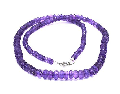 Natural Amethyst Beaded Necklace, Purple Amethyst 3-4 mm Faceted Rondelle Bead Necklace, 18 inches long Amethyst Beaded Jewelry Necklace, Wedding Gift Her